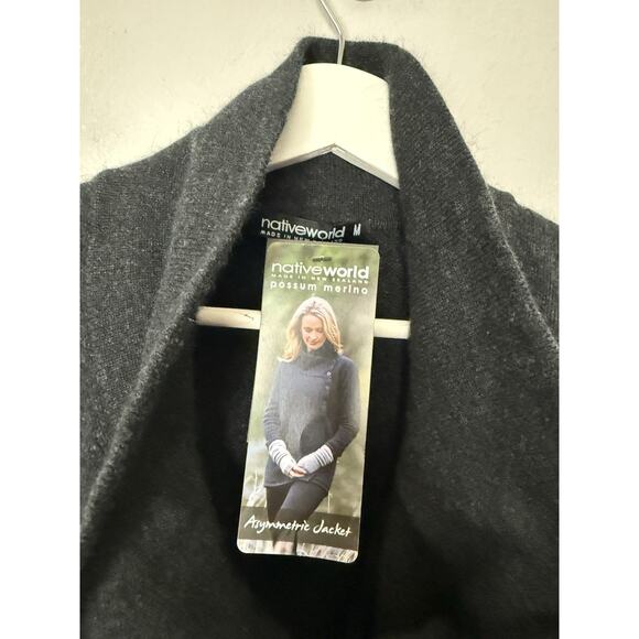 NativeWorld New Zealand Possum Fur Merino Asymmetric Jacket Women’s Medium Gray - Picture 3 of 5